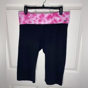 PINK Victoria's Secret Black Capris with Pink Tie-Dye Waistband, PINK YOGA
